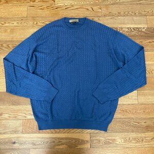 Tricots St Raphael Mens Large Silk Cotton Knit Pullover Sweater Blue Crew Neck